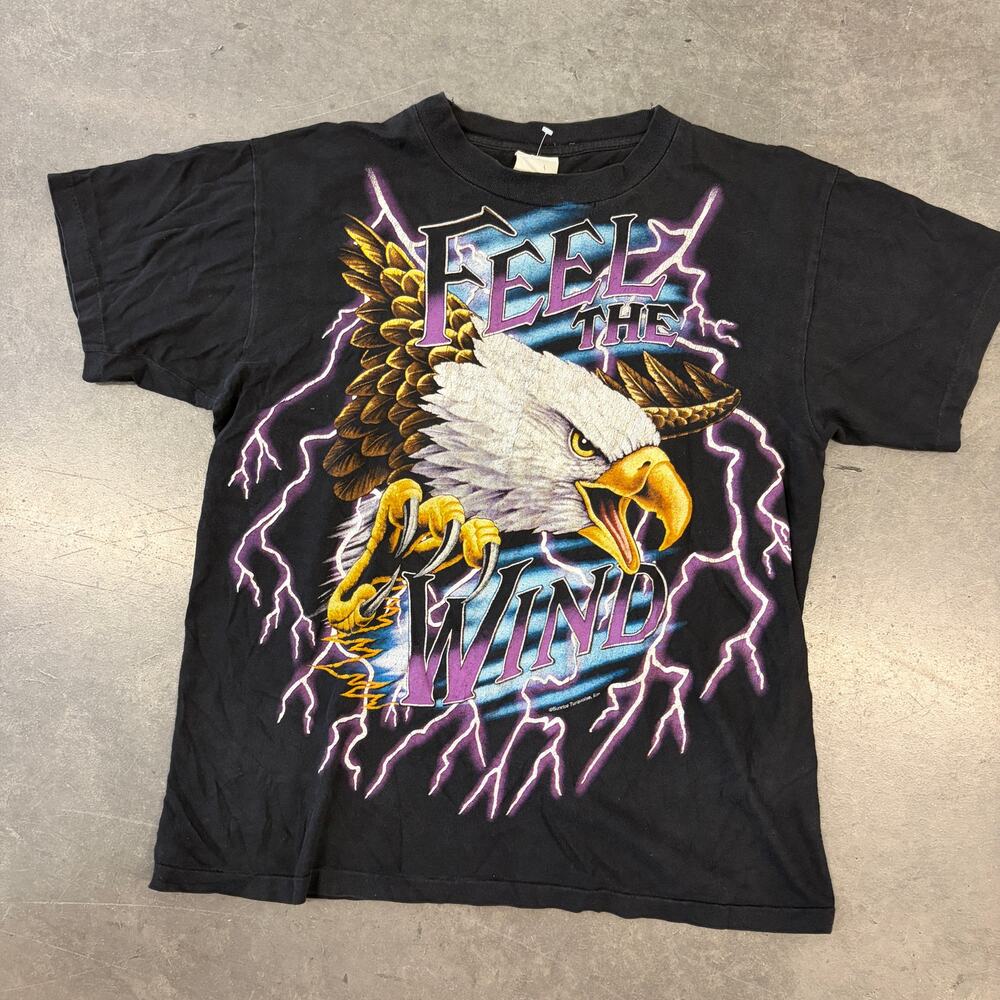 Vintage 90's American Thunder Feel The Wind Eagle Lightning Kanye Graphic Tee M